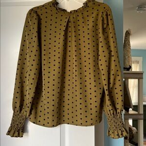 Polka Dot Blouse with Ruffled Neckline